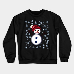 Snowman in festive red winter hat among snowflakes - friendly snowman snug in a snowflake themed scarf Crewneck Sweatshirt